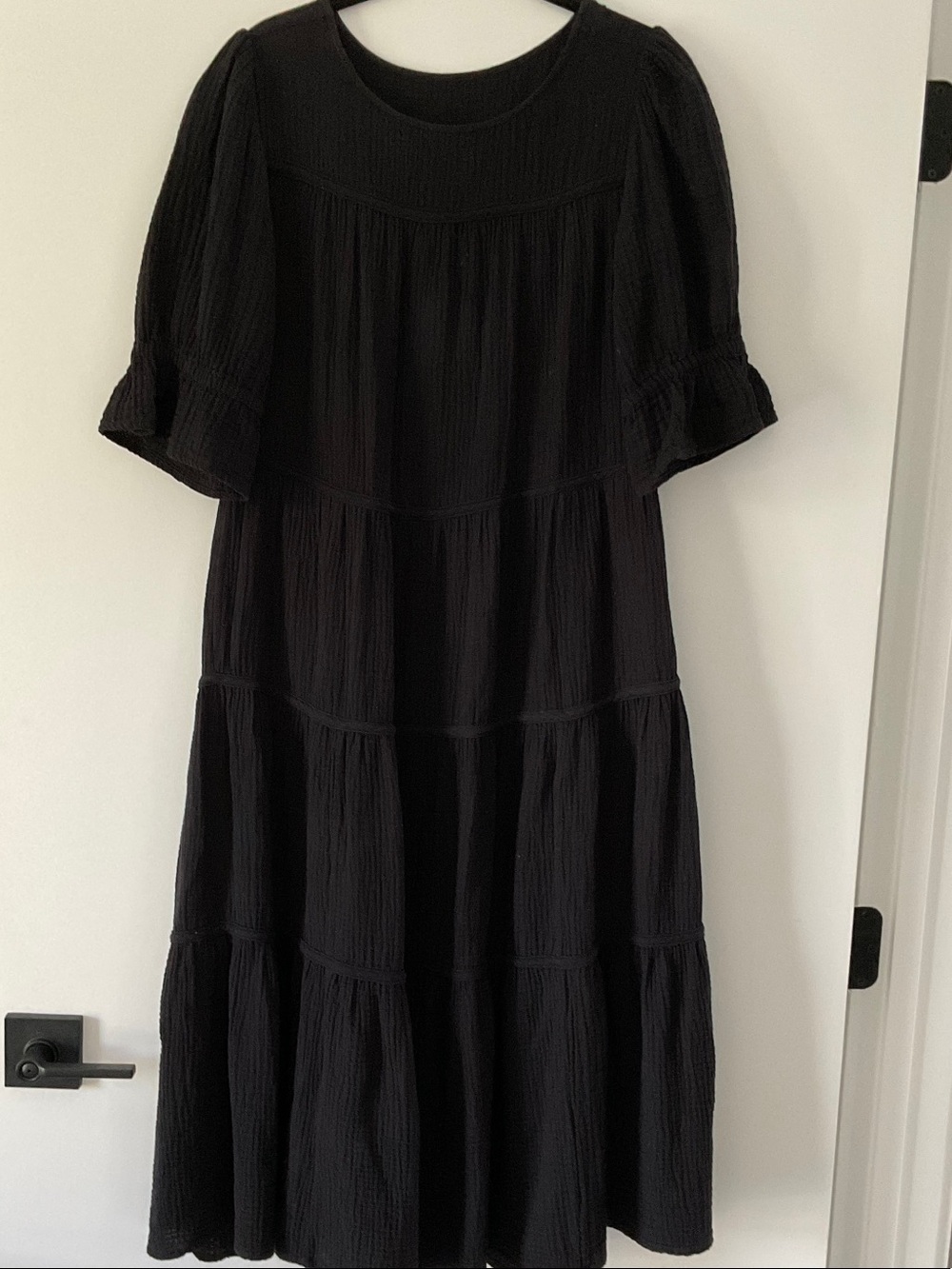 Black Tiered Midi Dress with Flutter Sleeves